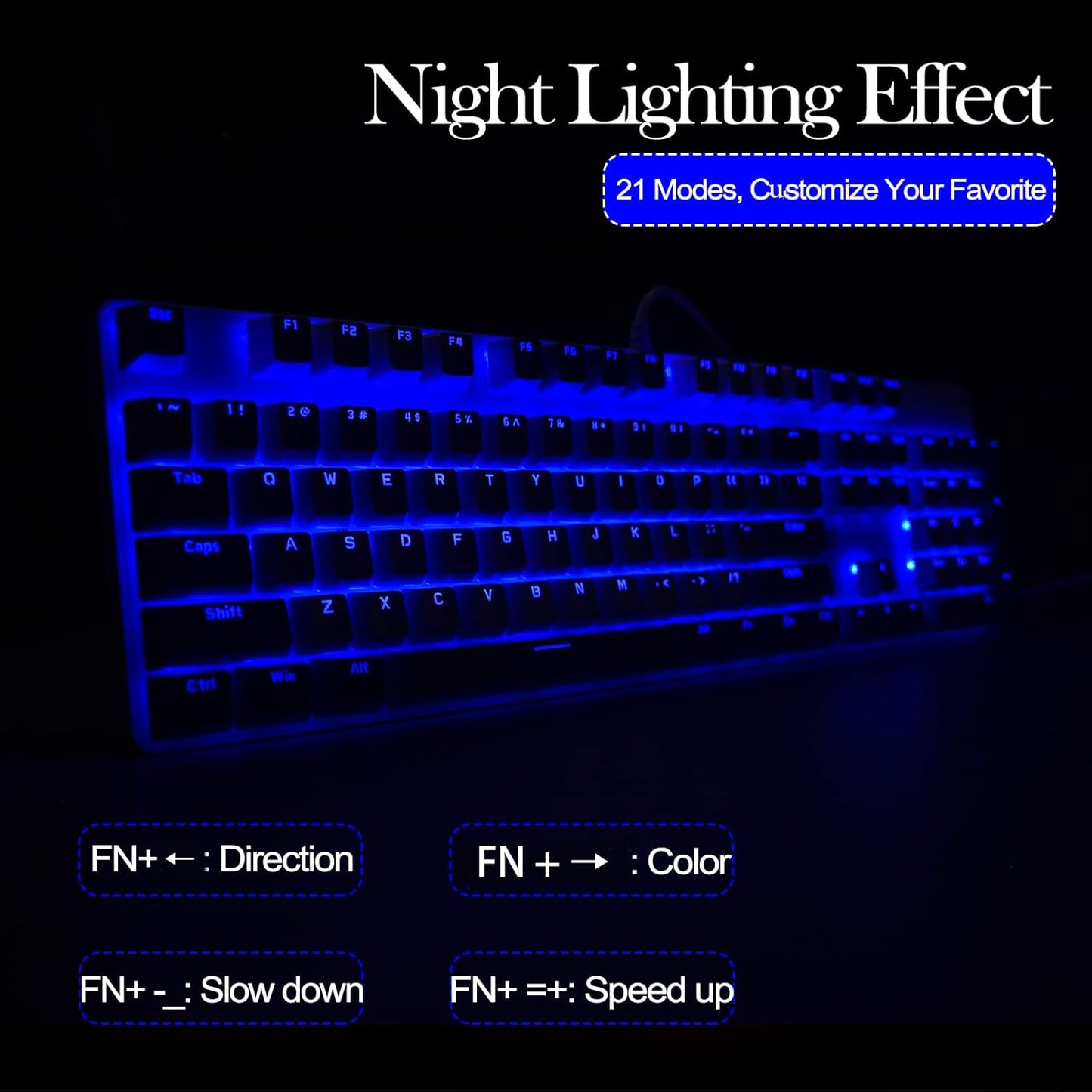 Mechanical Gaming Keyboard, LED Backlit Wired Computer Keyboard with Blue Switches, Compact PC Gaming Keyboard with 21 Lighting Modes, for Windows Laptop PC Mac (Blue Switch)