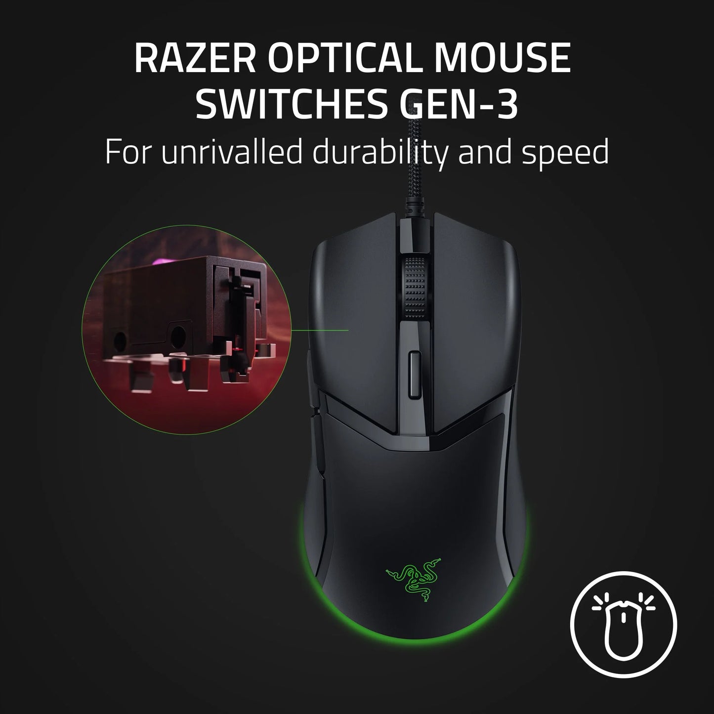 Cobra Wired Gaming Mouse 58G Lightweight Design, Gen-3 Optical Switches, RGB Lighting Black