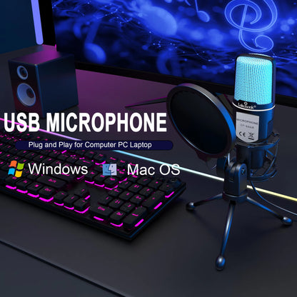 USB Microphone RGB Microfone Condensador Wire Gaming Mic for Podcast Recording Studio Streaming Laptop Desktop PC
