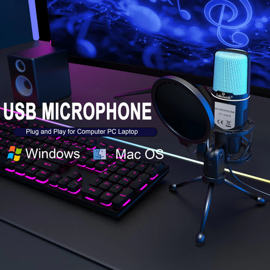 USB Microphone RGB Microfone Condensador Wire Gaming Mic for Podcast Recording Studio Streaming Laptop Desktop PC