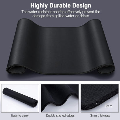Gaming Mouse Pad, XXL Large Extended Ｍousepad, 35.4X15.7 in with Stitched Edges Computer Keyboard Desk Pad, with Waterproof Non-Slip Base for Home/Office/Gaming/Work/Mouse Pads for Desk, Black