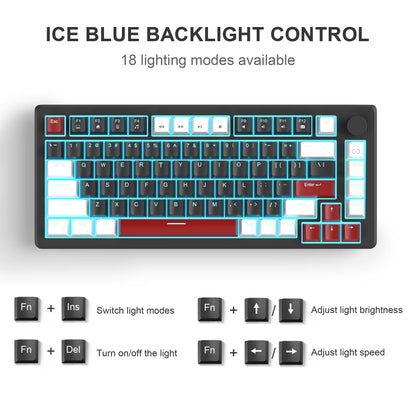 75% Mechanical Gaming Keyboard with Knob Control, Blue Backlit Wired Gaming Keyboard Red/Yellow Switch for PC Windows