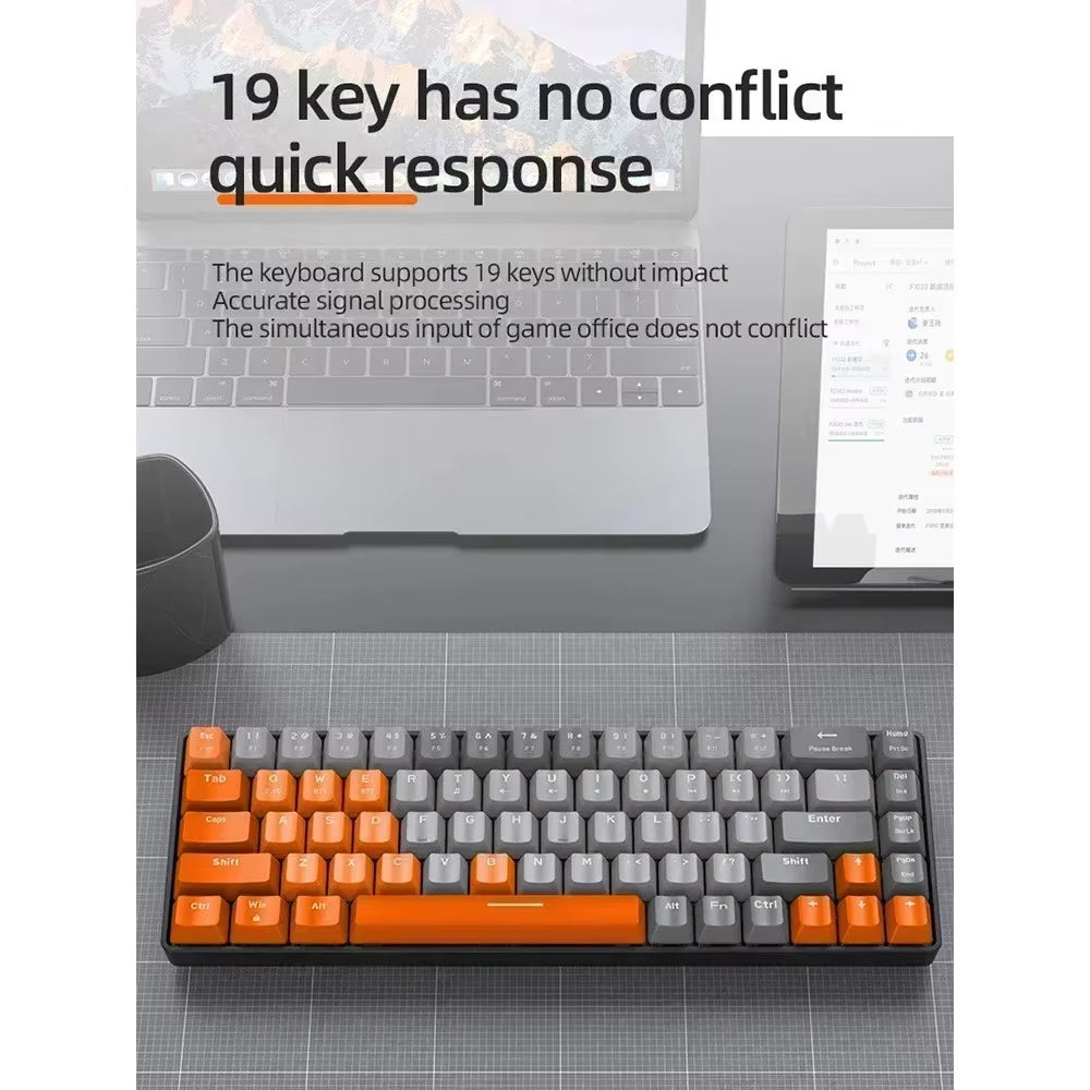 Free Wolf K68 Wireless Keyboard - Dual Mode (BT/2.4G), Custom Color Block Design, Hot-Swappable, Compact 68-Key, RGB Backlit