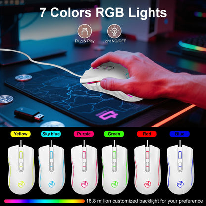 Gaming Mouse Wired, USB Computer Mouse with 4 Adjustable DPI, RGB Backlit LED, Side Buttons, Ergonomic Optical Mice for PC, Laptop, Windows, Mac, Vista, Linux, Gamer