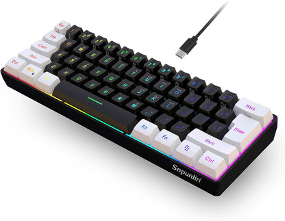 60% Wired Gaming Keyboard, Small RGB Backlit Membrane Gaming Keyboard, Ultra-Compact Mini Waterproof Keyboard for PC Computer Gamer White and Black
