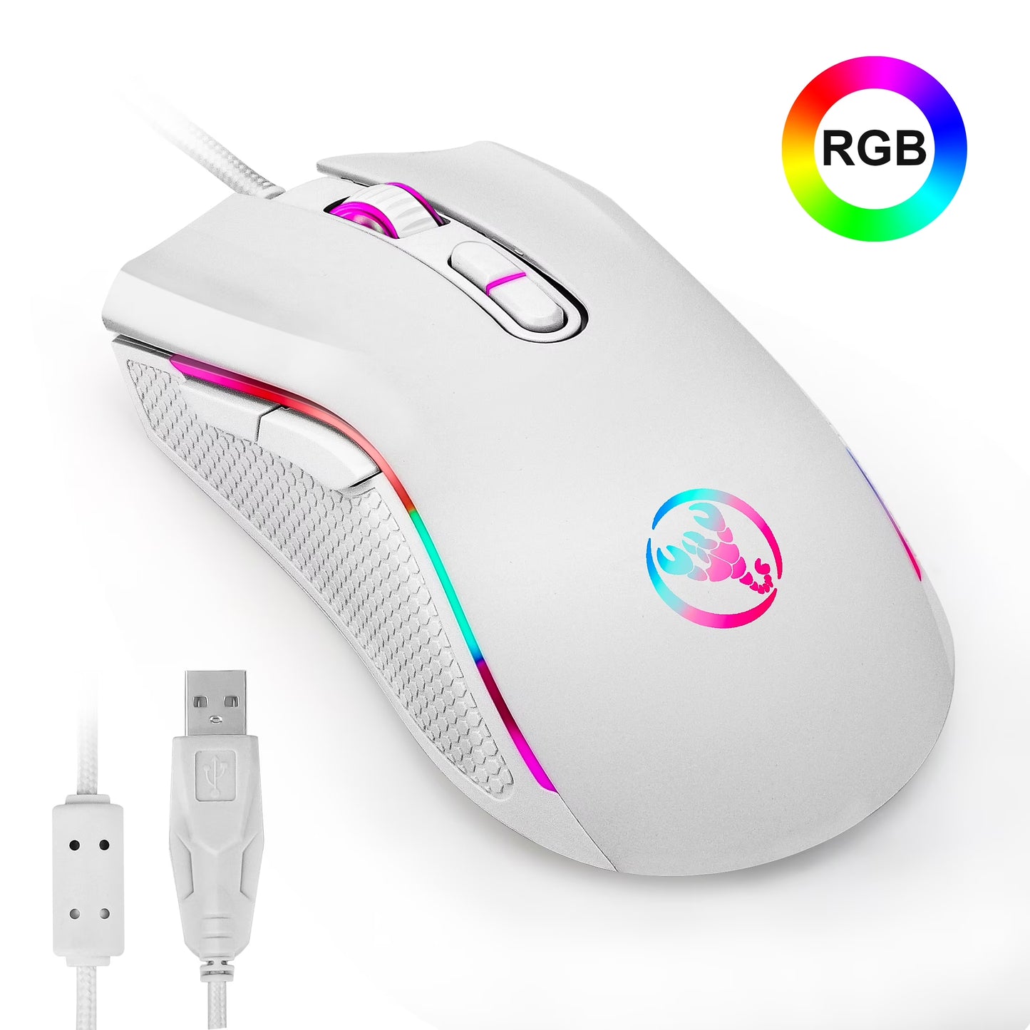 Gaming Mouse Wired, USB Computer Mouse with 4 Adjustable DPI, RGB Backlit LED, Side Buttons, Ergonomic Optical Mice for PC, Laptop, Windows, Mac, Vista, Linux, Gamer