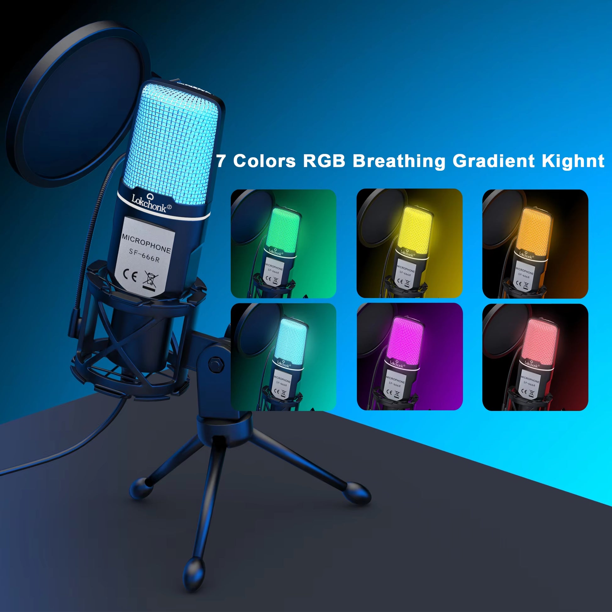 USB Microphone RGB Microfone Condensador Wire Gaming Mic for Podcast Recording Studio Streaming Laptop Desktop PC