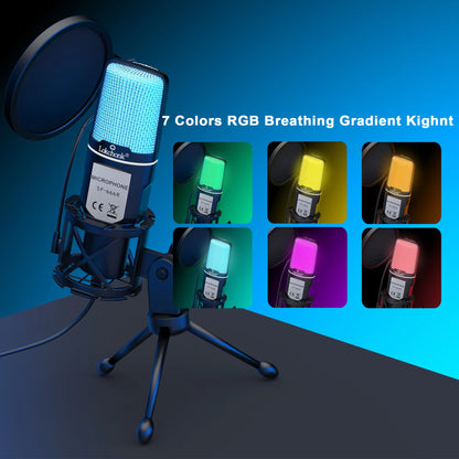 USB Microphone RGB Microfone Condensador Wire Gaming Mic for Podcast Recording Studio Streaming Laptop Desktop PC