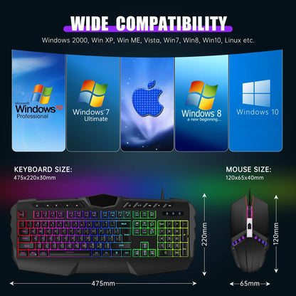 Wired Gaming Keyboard and Mouse Combo, LED RGB Backlit 114 Keys Mechanical Feel Anti-Ghosting Game Keyboard with 12 Multimedia Keys & 7 Colors Backlit Gaming Mouse for Windows PC Laptop Gamer