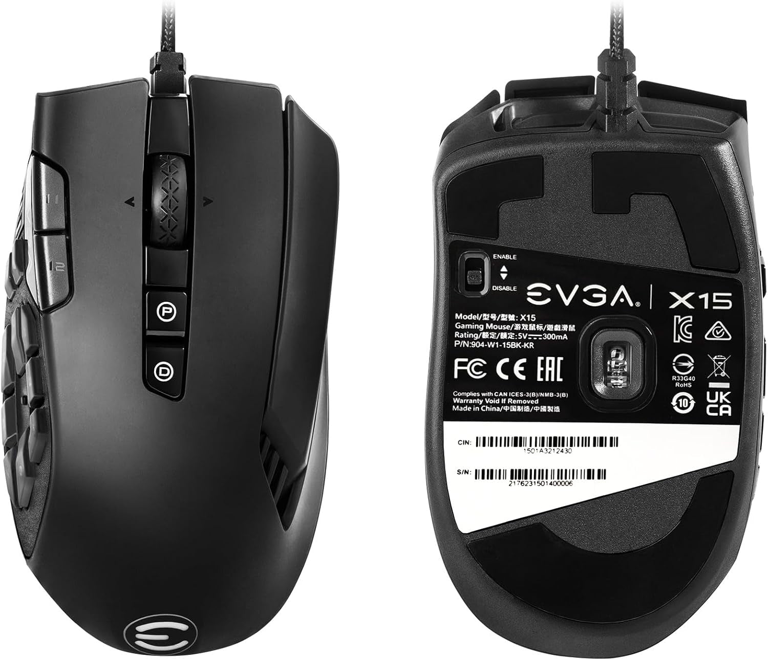 X15 MMO Gaming Mouse, 8K, Wired, Black, Customizable, 16,000 DPI, 5 Profiles, 20 Buttons, Ergonomic 904-W1-15BK-KR