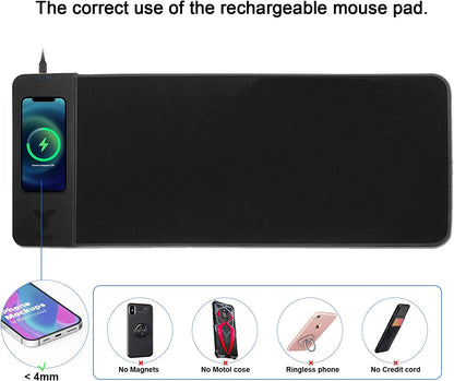 Gaming Mouse Pad with 15W Wireless Charging, Large