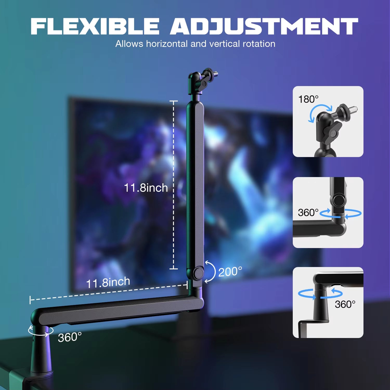 Adjustable Low-Profile Arm Microphone Stand with Cable Managment/Desk Mount, Suspension Boom for K688 Ampligame AM8-BM88