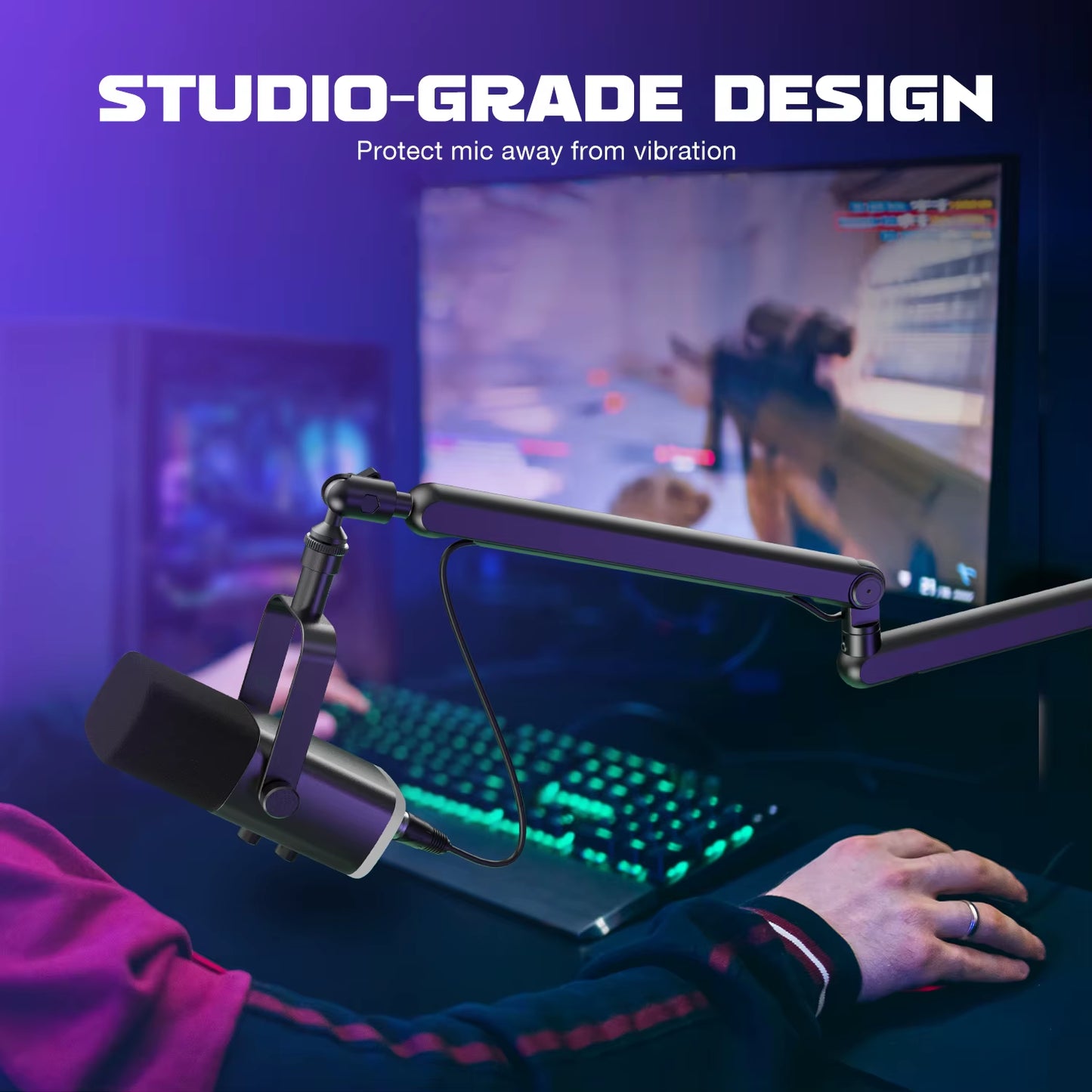 Adjustable Low-Profile Arm Microphone Stand with Cable Managment/Desk Mount, Suspension Boom for K688 Ampligame AM8-BM88