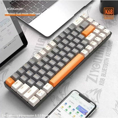 Free Wolf K68 Wireless Keyboard - Dual Mode (BT/2.4G), Custom Color Block Design, Hot-Swappable, Compact 68-Key, RGB Backlit