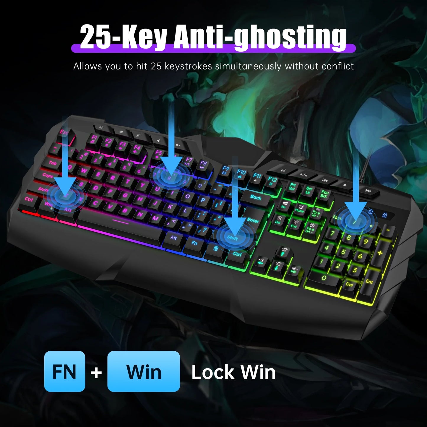 Wired Gaming Keyboard and Mouse Combo, LED RGB Backlit 114 Keys Mechanical Feel Anti-Ghosting Game Keyboard with 12 Multimedia Keys & 7 Colors Backlit Gaming Mouse for Windows PC Laptop Gamer