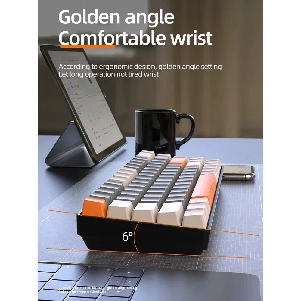 Free Wolf K68 Wireless Keyboard - Dual Mode (BT/2.4G), Custom Color Block Design, Hot-Swappable, Compact 68-Key, RGB Backlit