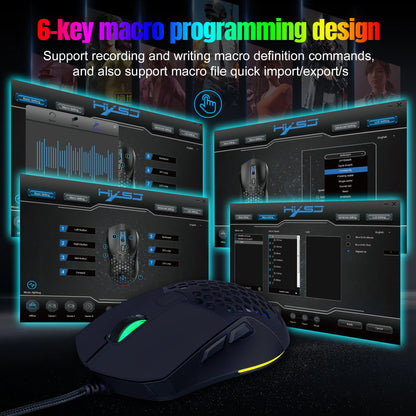 Wired Gaming Mouse with Swap Honeycomb Shell,Adjustable 7200 DPI,6 Programmable Buttons,Lightweight Gaming Mice with 12 RGB Backlight for Windows PC Gaming and Office,Black