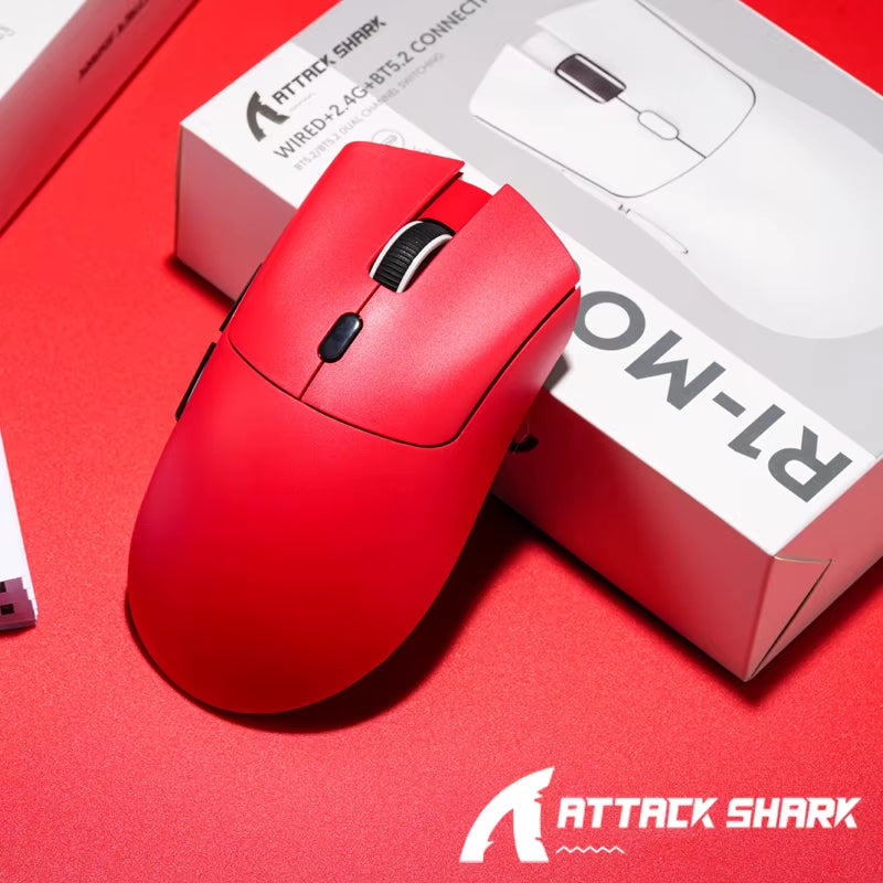 Attack Shark R1 Bluetooth Mouse and Grip Tape Not Included Mouse 1000 Hz PAW3311 Sensor,Rechargeable Tri-Mode,Ergonomic