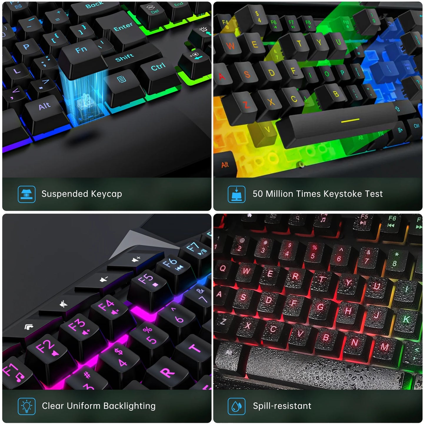 Wired Gaming Keyboard and Mouse Combo, LED RGB Backlit 114 Keys Mechanical Feel Anti-Ghosting Game Keyboard with 12 Multimedia Keys & 7 Colors Backlit Gaming Mouse for Windows PC Laptop Gamer