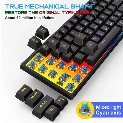 61Key Mini Mechanical Keyboard Wired Gamer Keyboard Switch Backlit Cyan Axis Keycaps Keyboard Ergonomic Keyboard for PC Laptop