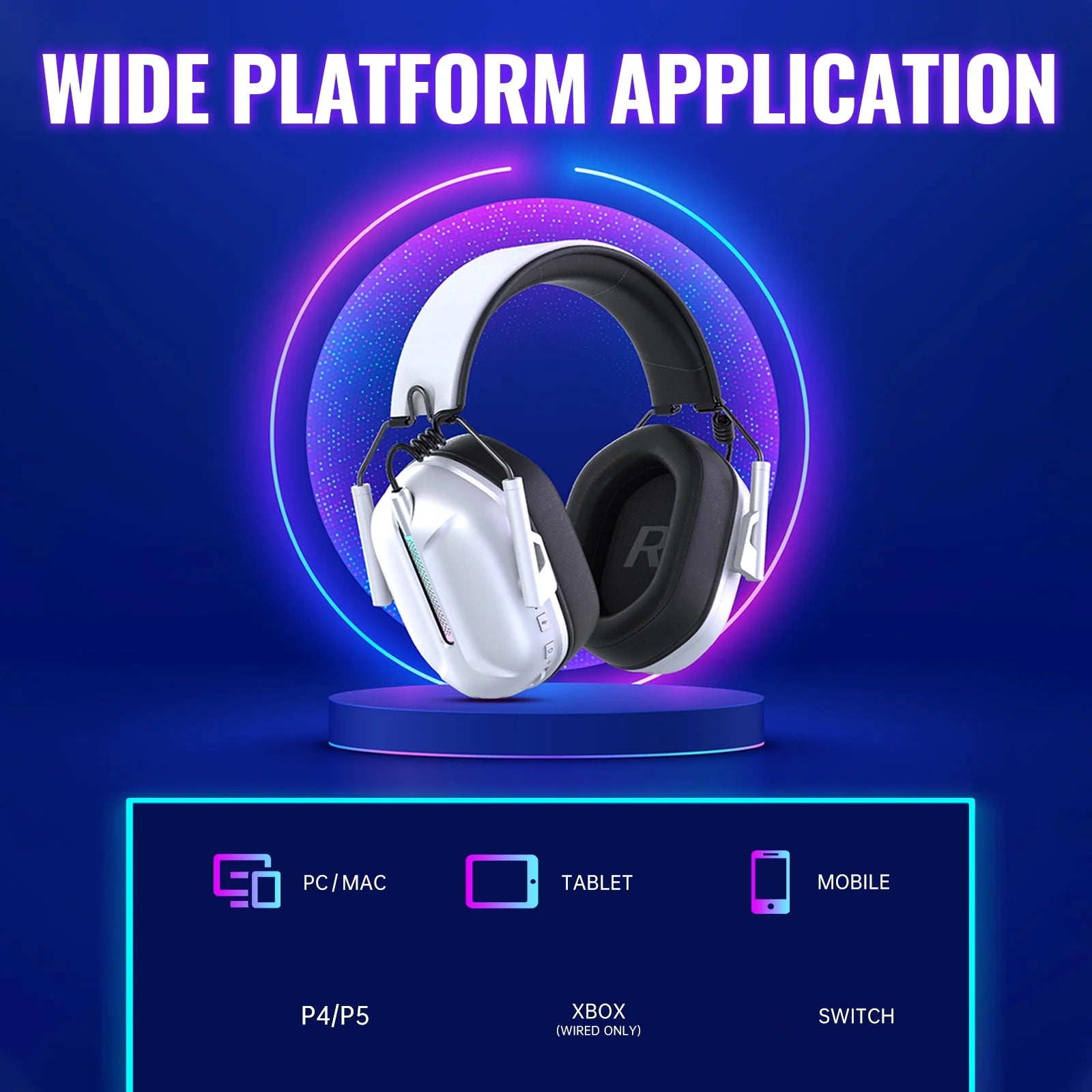 Wireless Gaming Headset Compatible for PS5 Switch PC Mac, 2.4 Ghz/Bluetooth 5.2 Gaming Headphones with Noise Cancelling Microphone 40+ Hours Battery Life,3.5Mm Wired for Xbox Series,White