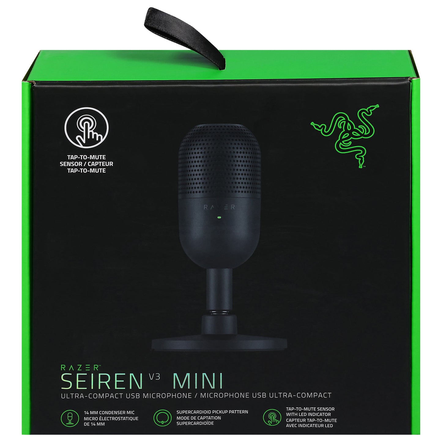Seiren V3 Mini Ultra-Compact USB Microphone, Tap to Mute, Black