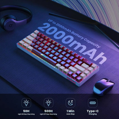 2.4G Wireless Gaming Keyboard 68 Keys Gaming Keyboard Rechargeable Backlit Anti-Ghosting No-Conflict Keyboard for PC