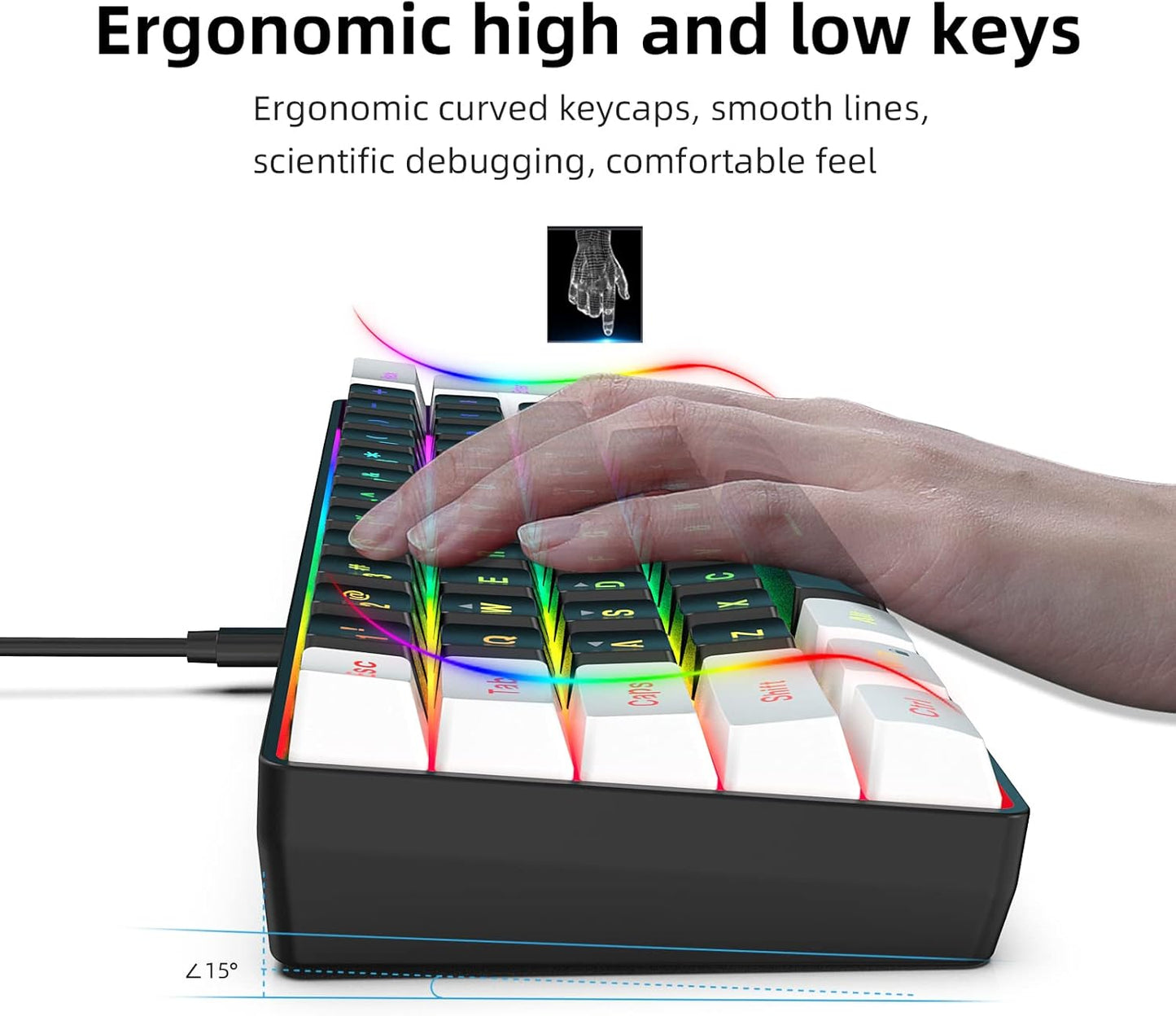 60% Wired Gaming Keyboard, Small RGB Backlit Membrane Gaming Keyboard, Ultra-Compact Mini Waterproof Keyboard for PC Computer Gamer White and Black