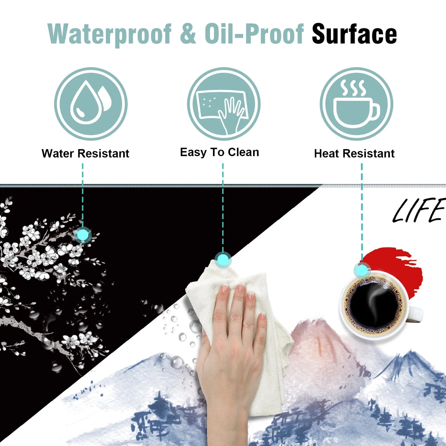 Desk Mat 31.5 X 11.81 Inch XL Extended Gaming Mouse Pad - Large Mouse Pad for Desk - Rubber Base Mousepad with Stitched Edges - Keyboard and Mouse Mat for Work, Game, Office, Home,Japanese Sea Wave