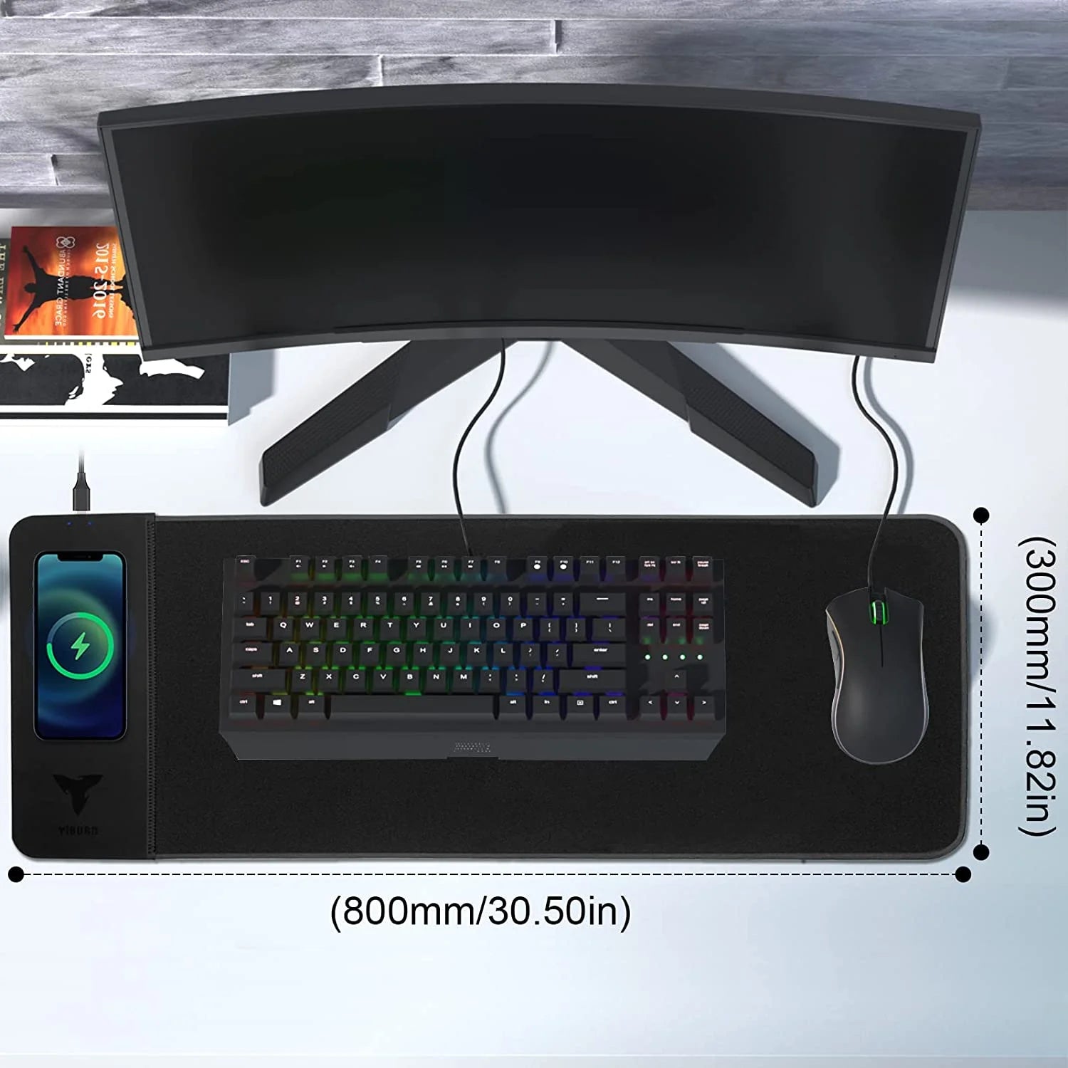 Gaming Mouse Pad with 15W Wireless Charging, Large