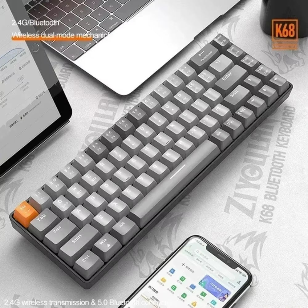Free Wolf K68 Wireless Keyboard - Dual Mode (BT/2.4G), Custom Color Block Design, Hot-Swappable, Compact 68-Key, RGB Backlit
