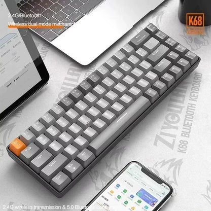 Free Wolf K68 Wireless Keyboard - Dual Mode (BT/2.4G), Custom Color Block Design, Hot-Swappable, Compact 68-Key, RGB Backlit