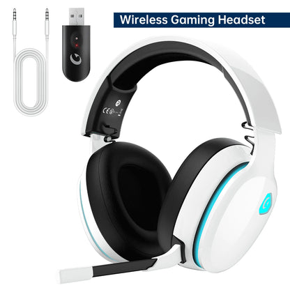 Wireless Gaming Headset for PS5, Pc,Switch,Mac with Bluetooth 5.3, 2.4Ghz USB Gaming Headphones with Mic, 3.5Mm Wired Mode for Xbox Series, White