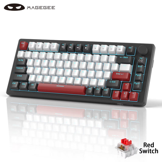 75% Mechanical Gaming Keyboard with Knob Control, Blue Backlit Wired Gaming Keyboard Red/Yellow Switch for PC Windows