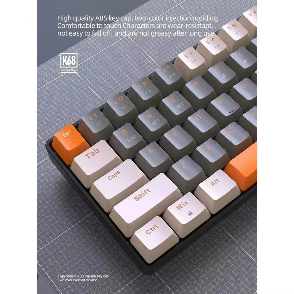 Free Wolf K68 Wireless Keyboard - Dual Mode (BT/2.4G), Custom Color Block Design, Hot-Swappable, Compact 68-Key, RGB Backlit