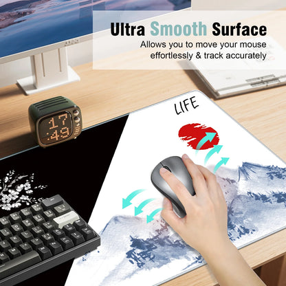 Desk Mat 31.5 X 11.81 Inch XL Extended Gaming Mouse Pad - Large Mouse Pad for Desk - Rubber Base Mousepad with Stitched Edges - Keyboard and Mouse Mat for Work, Game, Office, Home,Japanese Sea Wave
