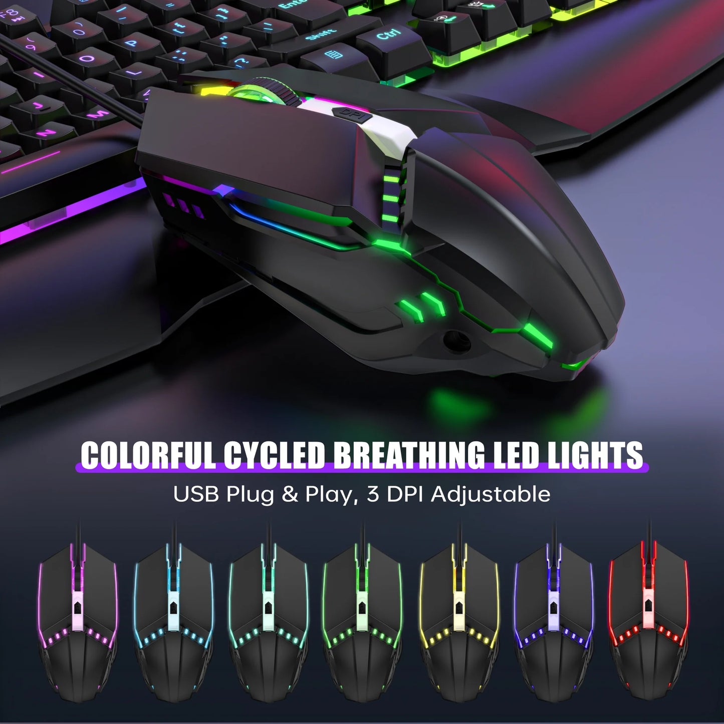 Wired Gaming Keyboard and Mouse Combo, LED RGB Backlit 114 Keys Mechanical Feel Anti-Ghosting Game Keyboard with 12 Multimedia Keys & 7 Colors Backlit Gaming Mouse for Windows PC Laptop Gamer