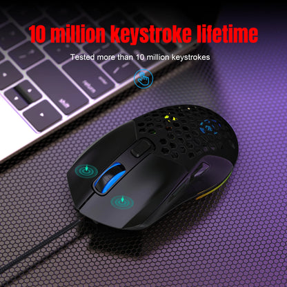 Wired Gaming Mouse with Swap Honeycomb Shell,Adjustable 7200 DPI,6 Programmable Buttons,Lightweight Gaming Mice with 12 RGB Backlight for Windows PC Gaming and Office,Black