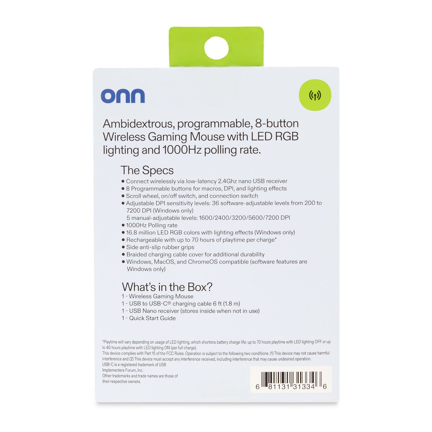 Rechargeable Wireless Gaming Mouse with LED Lighting, 8 Programmable Buttons