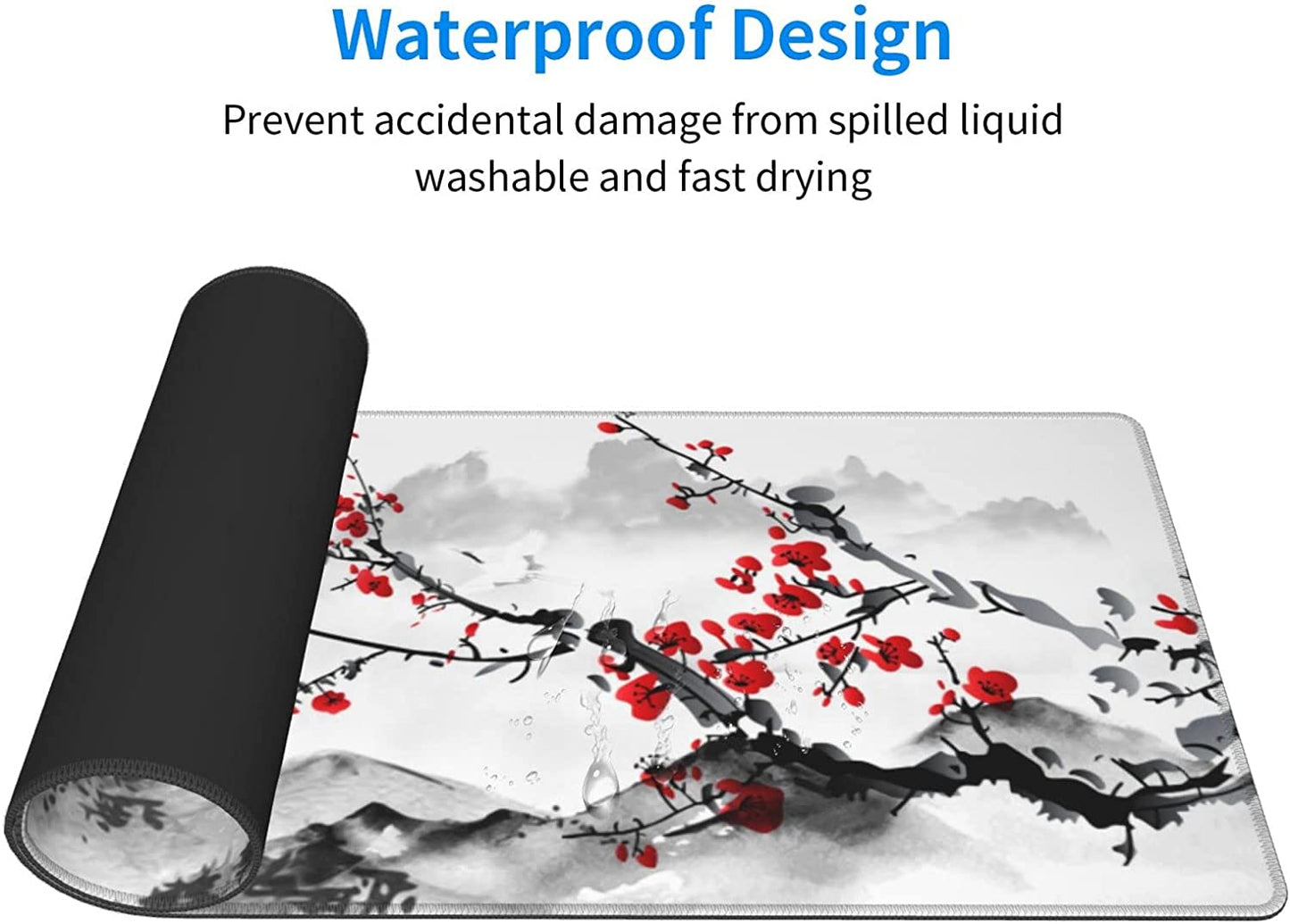 Watercolor Cherry Blossom Mouse Pad 31.5X11.8 Inch Pink Full Desk Japanese Sakura Mousepad Extended Large Non-Slip Rubber Base Waterproof Big Keyboard Mat with Stitched Edges for Gaming and Office