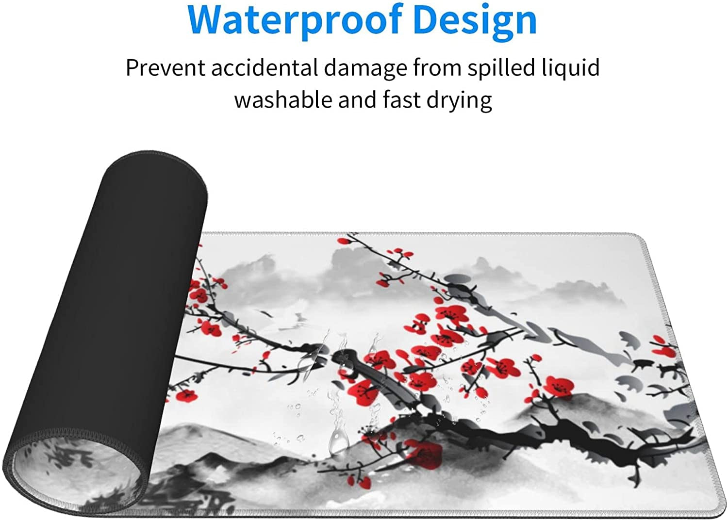 Watercolor Cherry Blossom Mouse Pad 31.5X11.8 Inch Pink Full Desk Japanese Sakura Mousepad Extended Large Non-Slip Rubber Base Waterproof Big Keyboard Mat with Stitched Edges for Gaming and Office