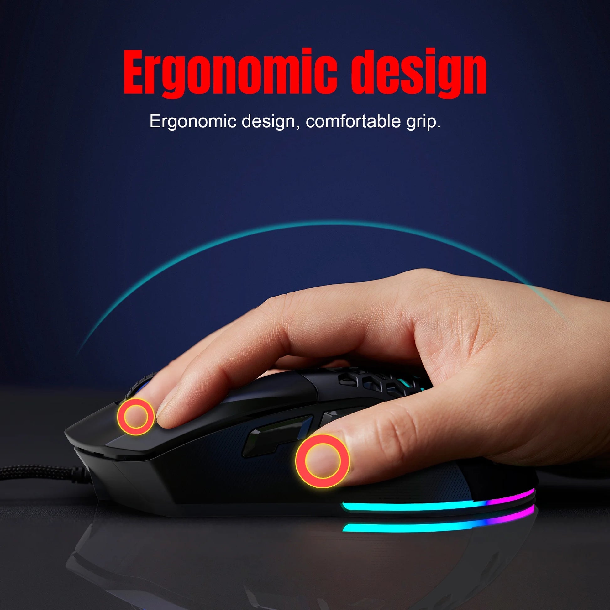 Wired Gaming Mouse with Swap Honeycomb Shell,Adjustable 7200 DPI,6 Programmable Buttons,Lightweight Gaming Mice with 12 RGB Backlight for Windows PC Gaming and Office,Black