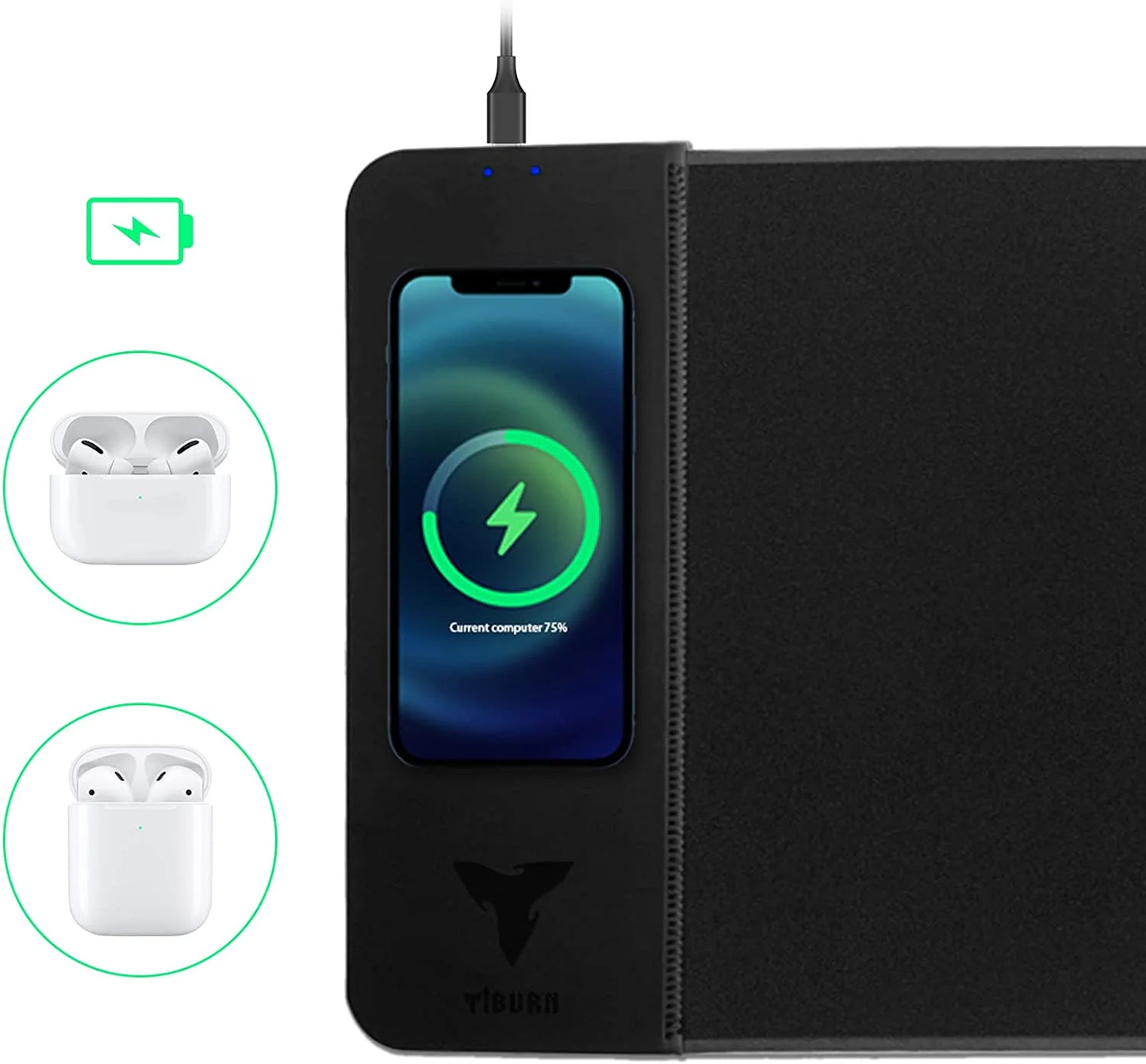 Gaming Mouse Pad with 15W Wireless Charging, Large