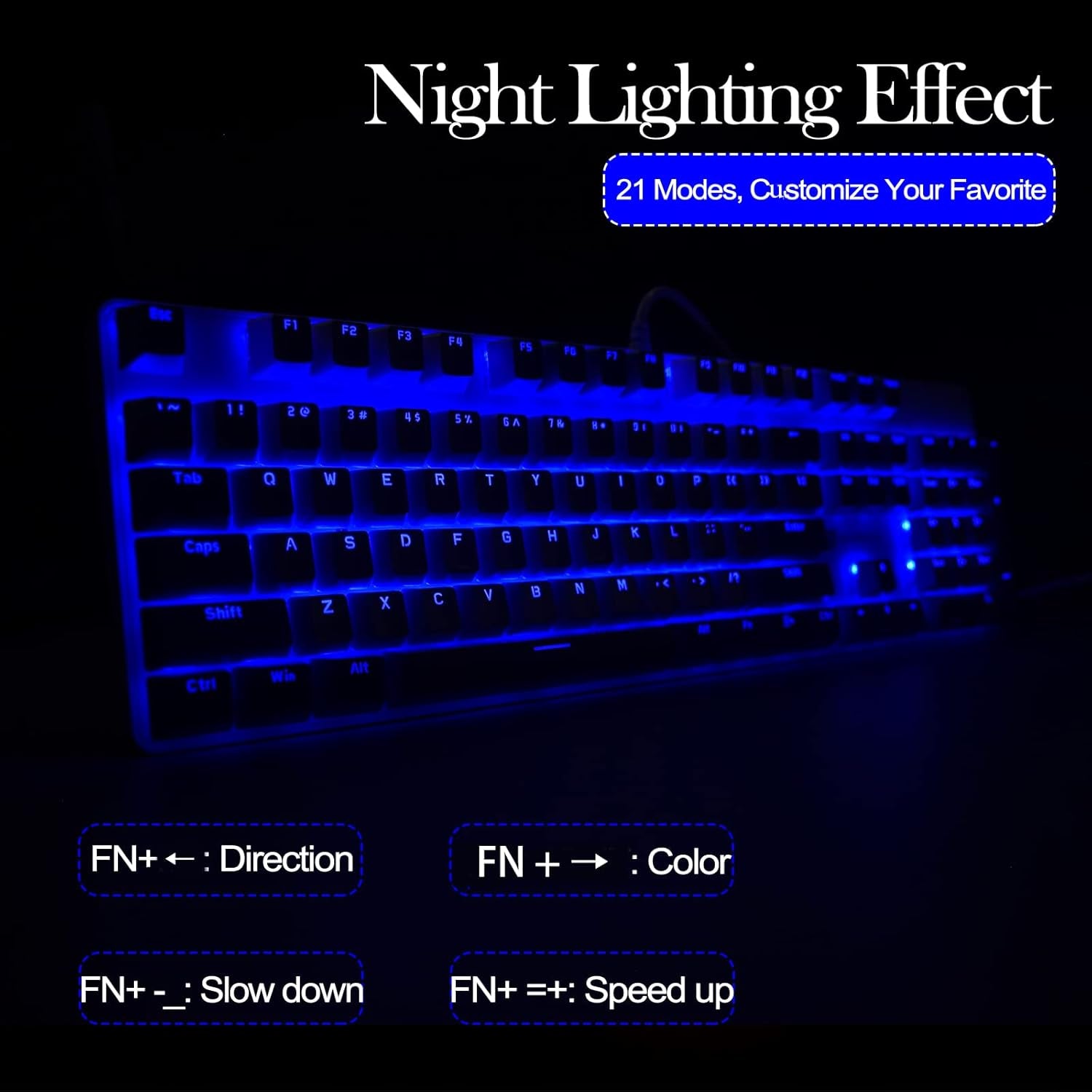 Mechanical Gaming Keyboard, LED Backlit Wired Computer Keyboard with Blue Switches, Compact PC Gaming Keyboard with 21 Lighting Modes, for Windows Laptop PC Mac (Blue Switch)