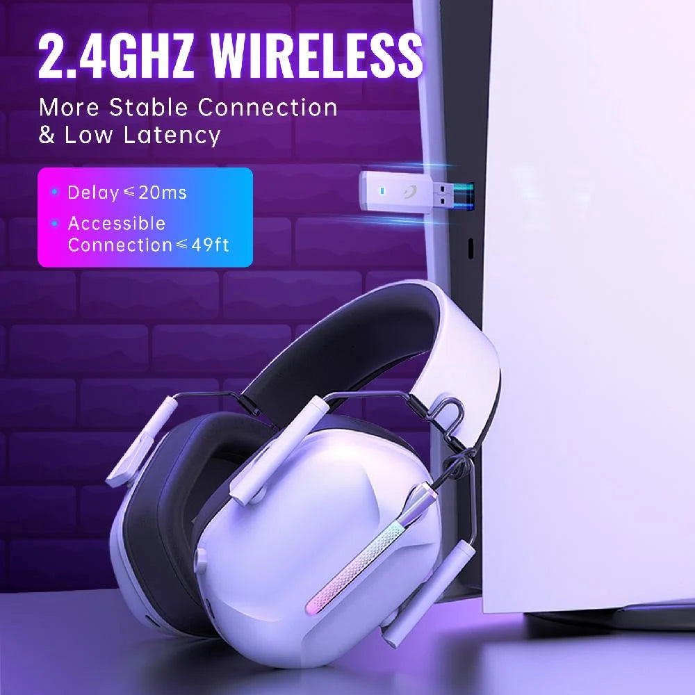 Wireless Gaming Headset Compatible for PS5 Switch PC Mac, 2.4 Ghz/Bluetooth 5.2 Gaming Headphones with Noise Cancelling Microphone 40+ Hours Battery Life,3.5Mm Wired for Xbox Series,White