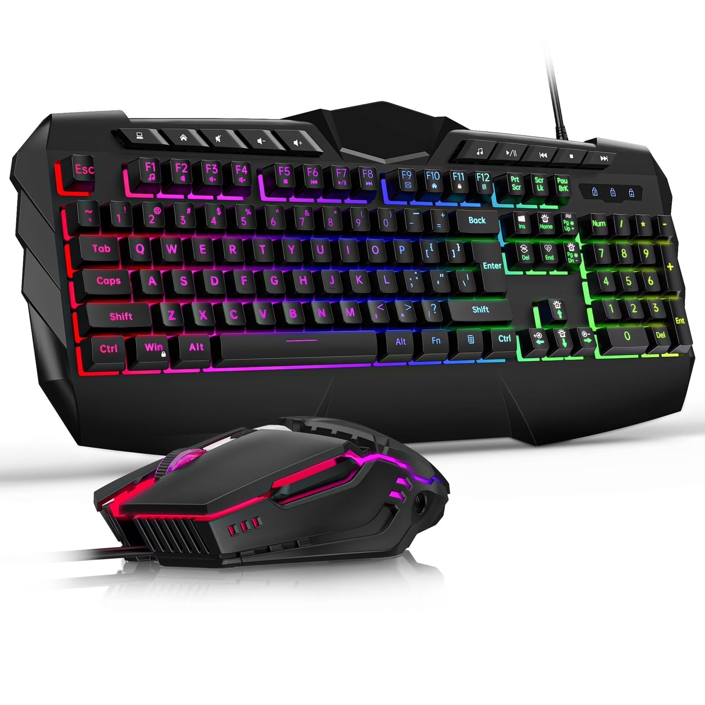 Wired Gaming Keyboard and Mouse Combo, LED RGB Backlit 114 Keys Mechanical Feel Anti-Ghosting Game Keyboard with 12 Multimedia Keys & 7 Colors Backlit Gaming Mouse for Windows PC Laptop Gamer